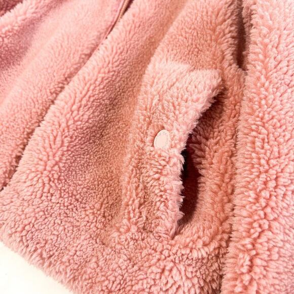 Carbon38 Pink Teddy Fleece Zip Oversized Jacket XS Cozy Sherpa Cropped High Neck - Picture 4 of 8